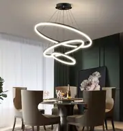 BAMDECOR Modern LED Chandelier, Dimmable Pendant Light with Remote Control Rings Round Ceiling Lighting Fixture 3 Color Temperatures Contemporary Chandeliers (3 Rings-Black)