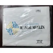 Cannon Manor Select Quality Muslin Double Flat Sheet WHITE - NEW In Pkg