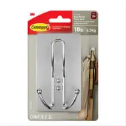 Command X-Large Satin Nickel Triple Hook, 1 3 Strips,