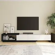 Luxsuite Extendable TV Unit Entertainment Centre TV Storage Cabinet Stand 3 Drawers 190 to 260cm Black and White