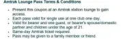One Amtrak Lounge one-time Coupon Pass Expires 3/22/2026
