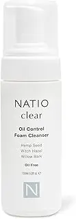 Natio Australia Clear Oil Control Foam Cleanser 150ml - Gentle Cleansing Foam for Clogged Pores, Oily & Acne Prone Skin - Witch Hazel, Willow Bark, Hemp Seed - Made in Australia