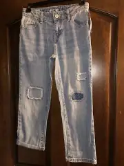 Cherokee Rolled Cuff Boyfriend Cropped Patchwork Jeans Girl's Size 12 NWT