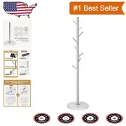 Elegant Metal Coat Rack with Natural Marble Base - 8 Hooks, Art Deco Style