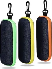 [molshine] 3 Pieces Portable Denim Glasses Case,Travel Zipper Eyeglasses Case with Hook for Students Women Men Girl