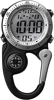 [Dakota] Digital Backpacker Clip-On Watch – Rugged Waterproof Fob Watch with Compass, Stopwatch, Alarm & Dual Time | Heavy-Duty Alternative to Pocket Watch for Men & Women | Ideal for Camping, Defence, Tradies – BLACK