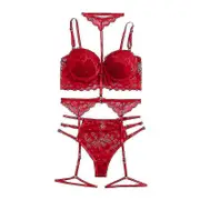 Women Sexy Lingerie Strappy Lace Garter Lingerie Sets Red M