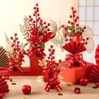 Tabletop Decoration Chinese Artificial Flowers Red Berry Branch Plants Pots