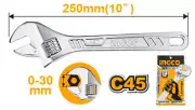 INGCO 250mm(10") Adjustable Wrench Spanner Wide Open End Adjustable Clamp 30mm