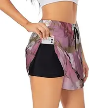 [GaxfjRu] Pinks White Marble Pattern Print Women's Running Shorts High Waisted Running Shorts Pocket Sporty Gym Elastic Short, Black, XXL