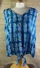 DIP 3X Pineapple Blue Top Shirt Sleeveless Button Up Tie Front Plus NWT