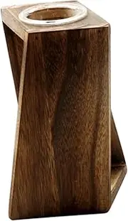 WEKADRIN Desktop Glass Vase with Wooden Stand for Hydroponic Plants and Air Plants Elegant Propagation Station for Home and Office Decor Bud Vases for Greenery Display