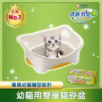 在飛比找Yahoo奇摩購物中心優惠-日本Unicharm 清新消臭雙層貓砂盆幼貓用1組