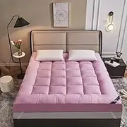 Japanese Style Thick Mattress Four Seasons futon Suitable for Student Dormitory Portable Sleeping pad Medium Double Bed Folding roll up Floor Mattress(Pink,180 * 200CM)