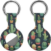 1PCS for Cactus Seamless Illustration Air Tag Holder Case Waterproof & Shockproof Anti-Scratch Protective Air Tag Cover with Keychain Ring Silicone Tags Holders for Luggage, Backpack, Keys, Pet