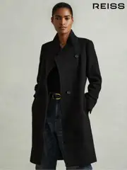 Reiss Black Maude Petite Wool-Blend Longline Double-Breasted Coat (E27162) | $690