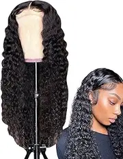 Curly Human Hair Wig - Deep Wave Lace Human Hair Wigs, Curly Water Wave Wigs | Deep Wave Glueless Pre Plucked HD Lace Frontal Wigs | 150% Density Natural Hairline Deep Curly Wigs for Women Men