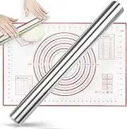 Metal Rolling Pin, Professional French Dough Roller, 16 inch Stainless Steel Rolling Pin for Baking Fondant, Pizza, Pie, Pastry, Pasta, Dough, Cookies (Red)