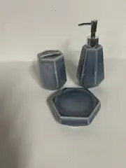 3PC SET Blue Ceramic BATHROOM SOAP DISPENSER+TOOTHBRUSH HOLDER+soap Dish N