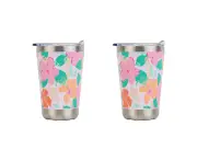 2x Annabel Trends 270ml Stainless Steel Coffee Mug Double Walled Mug Hibiscus