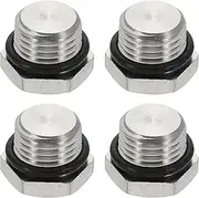uxcell NPT Pipe Plug Fitting, 304 Stainless Steel NPT1/4 Male Outer Hex Thread for Plumbing Fixed with Sealing Rubber Ring Pack of 4