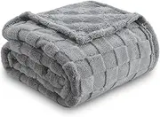 Fleece Throw Blanket for Sofa - Soft Checkered Single Blankets for Women, Fluffy Cosy Warm Blanket for Bed 130x170 cm (Grey, Throw/Single)
