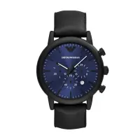 在飛比找momo購物網優惠-【EMPORIO ARMANI】經典黑鋼藍面計時腕錶46mm