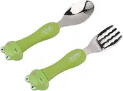 Kids Forks and Spoons, Toddler Fork and Spoon Set Toddler Forks and Spoons Stainless Steel Portable (Frog)