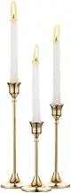 Nuptio Set of 3 Brass Gold Metal Taper Candle Holders Candlestick Holders, Vintage Modern Decorative Centerpiece Candlestick Holders for Table Mantel Wedding Housewarming Gift
