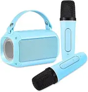 Labymos Mini Karaoke Machine with 2 Weless Microphones Portable BT Speaker 5W LED Colorful C Lighting Handheld Mic Karaoke Speaker Gifts for Gls Boys Bthday Party Home KTV Set