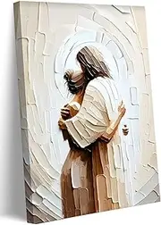 Framed Jesus Canvas Wall Art Jesus Embracing Woman Safe in His Arms Wall Decor Picture Christian Paintings Prints Jesus Christ Poster for Bedroom Living Room Dining Room Home Decoration