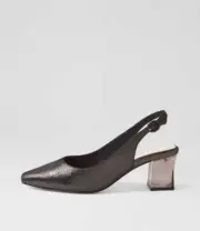 New Django & Juliette Hinnis Black Shimmer Leather Heels Womens Shoes Dress