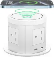 Pop-Up Countertop Outlet,with 5 Outlets,1 USB-C Port,1 USB-A Port,15W Wireless Charging,1.5m Power Cord,4.7" Desktop Cutout,Pop-Up Outlet for Home Countertops,Offices and Conference Tables