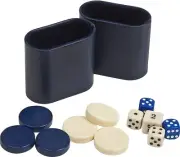 Blue Leatherette Dice Cups (2) Backgammon Checkers 4 Dice and one doubling Dice