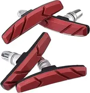 Bike Brake Pads, 4 Pairs with Installation Tool Hex Nuts/Wrench No Noise Long 70mm Rubber Durable V-Brake Pads for Mountain Bicycle (Red)