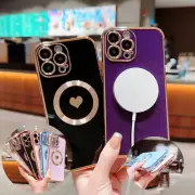 Magnetic MagSafe Case For iPhone 16 15 14 13 12 11 XR Plating Love Heart Cover