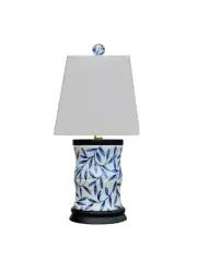 Blue and White Floral Motif Porcelain Vase Table Lamp 15"