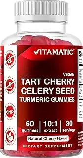 Vitamatic Tart Cherry with Celery Seed Gummies - 2400 mg Serving - Powerful Uric Acid Cleanse for Joint Comfort, Healthy Sleep Cycles & Muscle Recovery