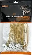 Nuozme 50 Pcs 8" Natural Candle Wicks,Pre-Waxed by Natural Beeswax & Tabbed with 60Pcs Candle Wick Stickers and 5 Pcs Wooden Candle Wick Centering Device, for Candle Making，Candle DIY