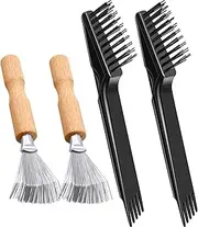 Boao 4 Pcs Hair Brush Cleaning Tool Set Mini Hair Cleaning Brush Tool Wooden Handle Mini Rakes for Removing Dust Home Salon Use(Black)
