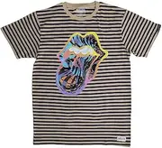 [The Rolling Stones] T Shirt Cyberdelic Striped Band Logo Official Unisex L