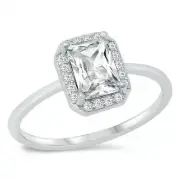 Ring Genuine Solid Sterling Silver 925 Clear CZ Jewelry Face Height 10mm Size 10