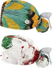 [YTYVAGT] 2-Pc,Nurse Scrub Caps,Scrub Hats with Buttons and Cotton Sweatband,Vintage Texture Butterfly