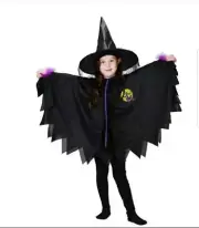Unisex Kids Halloween Cute Costume Wizard Witch Cloak Cape And Hat Ages 10-12