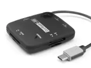 Type C To 3 Port USB 2.0 Hub + TF Micro SD SDHC MS M2 Card Reader + Power Cable