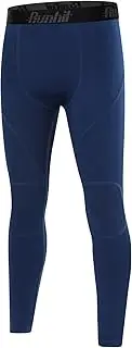 [Runhit] Boys Compression Leggings Youth Athletic Tights Basketball Compression Pants Boys Base Layer Pants Sports Legging Navy Blue XL