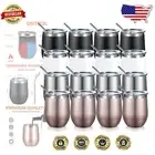 16-Pack 12oz Double Wall Insulated Stainless Steel Wine Tumbler with Lid & Straw