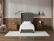 My Style Winged Headboard & Slimline Base - King Single / Gunmetal / Drawer Base