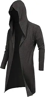 [RAGEMALL] Mens Long Cardigan Open Front Draped Lightweight Hooded Sweater with Pockets, Long Sleeve_