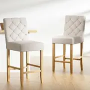 Artiss Dining Chairs Set of 2 Beige Dining Chair Nursing Seats Reading Seating Home Living Room Bedroom Kitchen Cafe Office Furniture, in 103cm Seat Height, with Fabric Seat and Wooden Legs